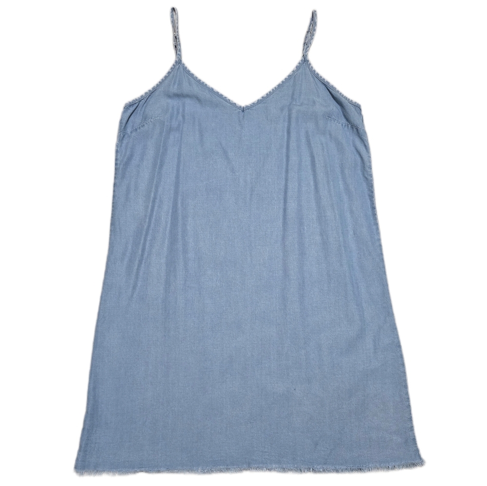 ​H&M Divided Mini Dress Light Blue Wash Raw Hem 100% Lyocell Size 14